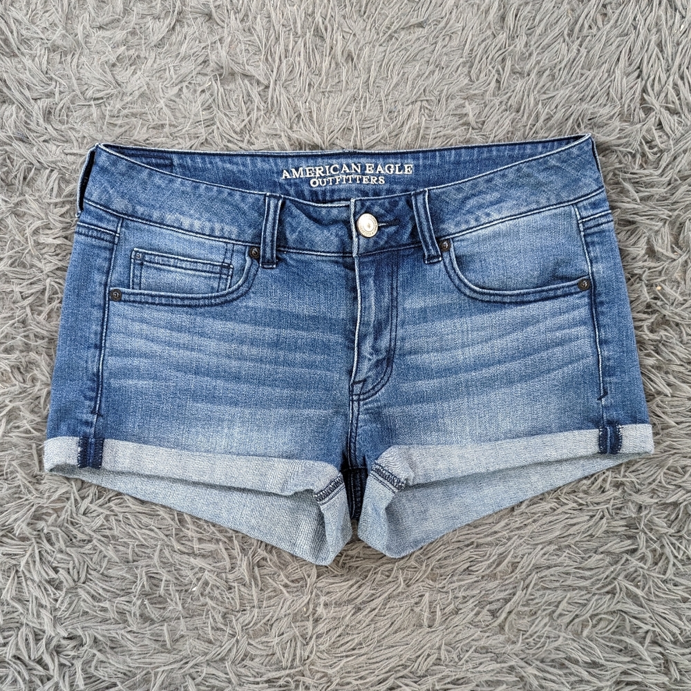 American Eagle Jean Shorts Women's 12 Medium Wash Shortie Stretch